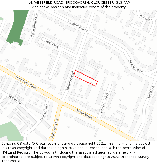 14, WESTFIELD ROAD, BROCKWORTH, GLOUCESTER, GL3 4AP: Location map and indicative extent of plot