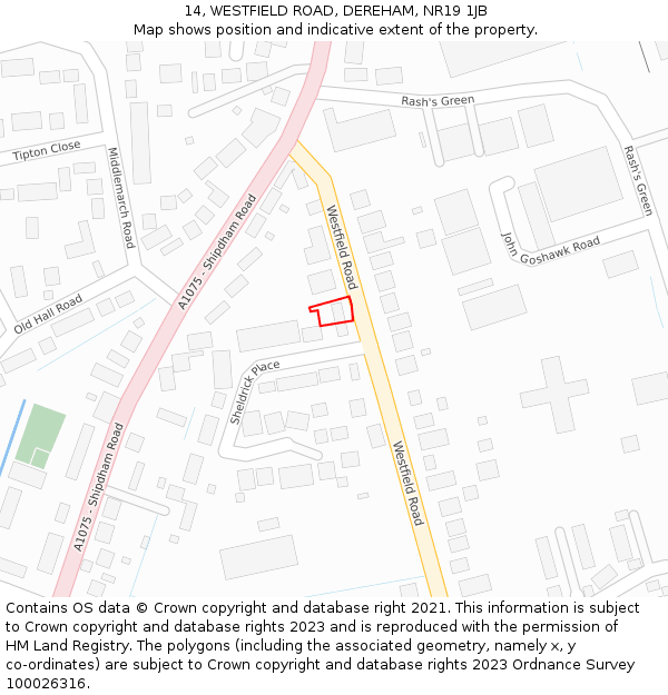 14, WESTFIELD ROAD, DEREHAM, NR19 1JB: Location map and indicative extent of plot