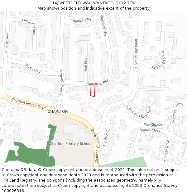14, WESTFIELD WAY, WANTAGE, OX12 7EW: Location map and indicative extent of plot
