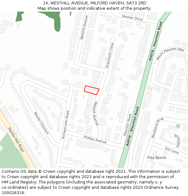 14, WESTHILL AVENUE, MILFORD HAVEN, SA73 2RD: Location map and indicative extent of plot