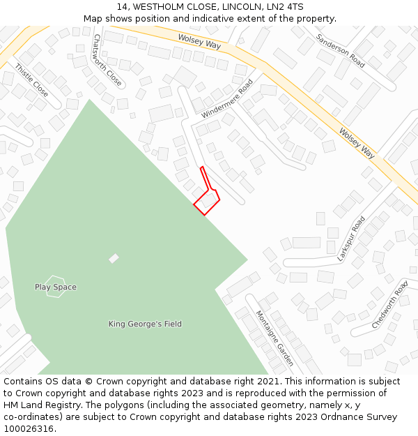 14, WESTHOLM CLOSE, LINCOLN, LN2 4TS: Location map and indicative extent of plot