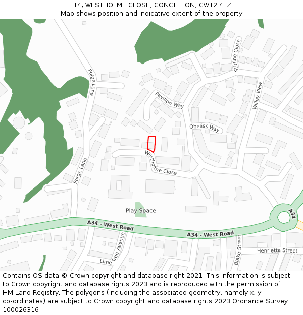 14, WESTHOLME CLOSE, CONGLETON, CW12 4FZ: Location map and indicative extent of plot