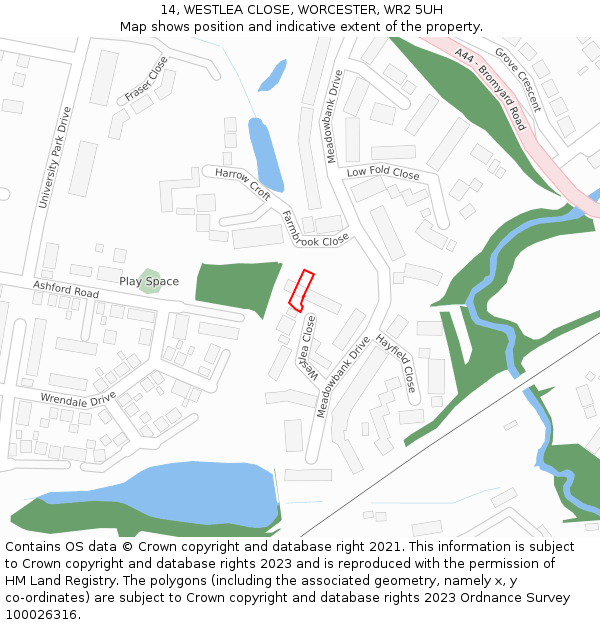 14, WESTLEA CLOSE, WORCESTER, WR2 5UH: Location map and indicative extent of plot