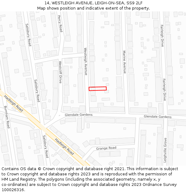 14, WESTLEIGH AVENUE, LEIGH-ON-SEA, SS9 2LF: Location map and indicative extent of plot