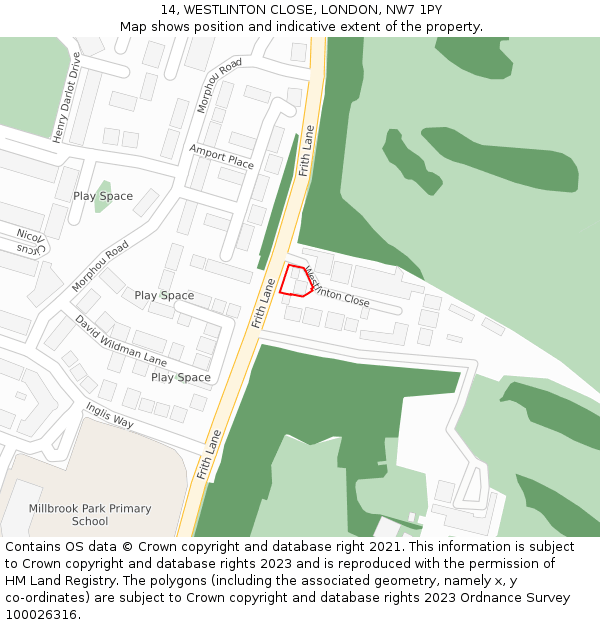 14, WESTLINTON CLOSE, LONDON, NW7 1PY: Location map and indicative extent of plot