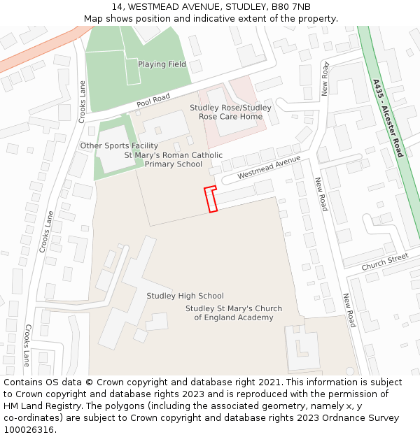 14, WESTMEAD AVENUE, STUDLEY, B80 7NB: Location map and indicative extent of plot