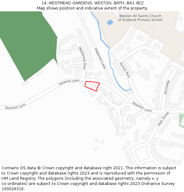 14, WESTMEAD GARDENS, WESTON, BATH, BA1 4EZ: Location map and indicative extent of plot