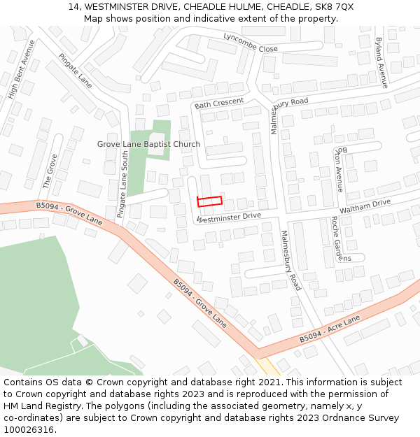 14, WESTMINSTER DRIVE, CHEADLE HULME, CHEADLE, SK8 7QX: Location map and indicative extent of plot