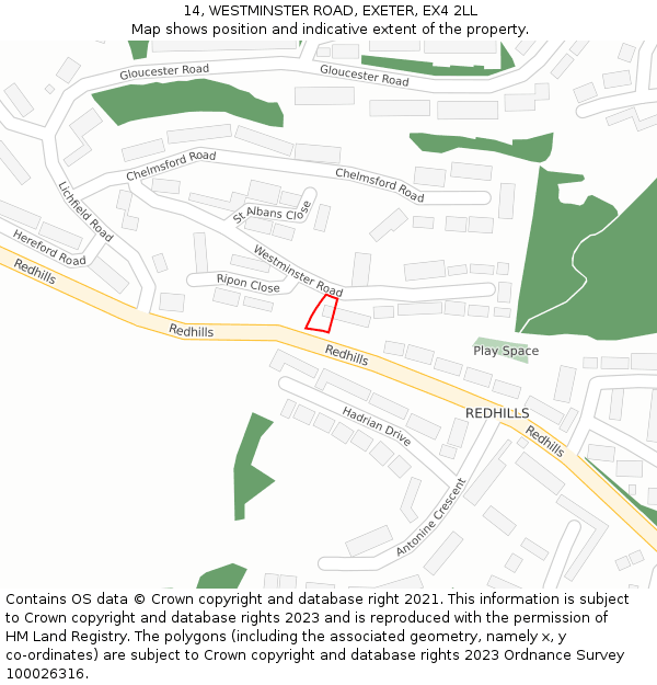 14, WESTMINSTER ROAD, EXETER, EX4 2LL: Location map and indicative extent of plot