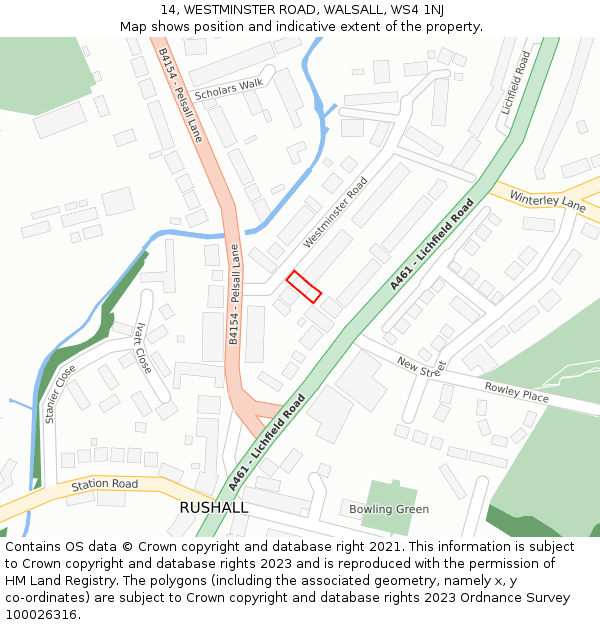 14, WESTMINSTER ROAD, WALSALL, WS4 1NJ: Location map and indicative extent of plot