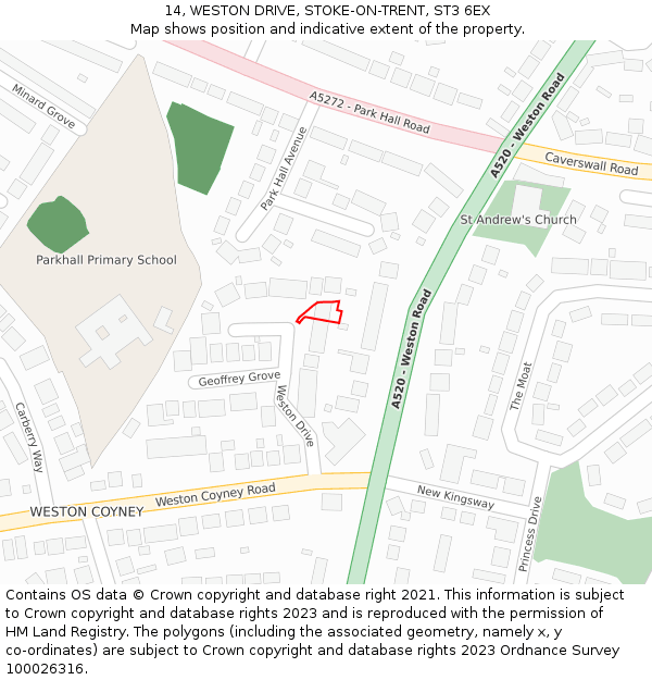 14, WESTON DRIVE, STOKE-ON-TRENT, ST3 6EX: Location map and indicative extent of plot