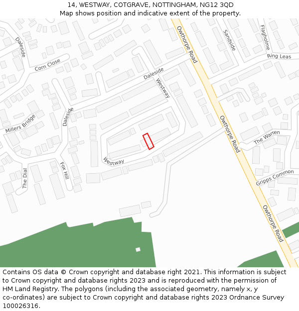 14, WESTWAY, COTGRAVE, NOTTINGHAM, NG12 3QD: Location map and indicative extent of plot