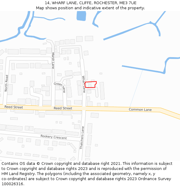 14, WHARF LANE, CLIFFE, ROCHESTER, ME3 7UE: Location map and indicative extent of plot