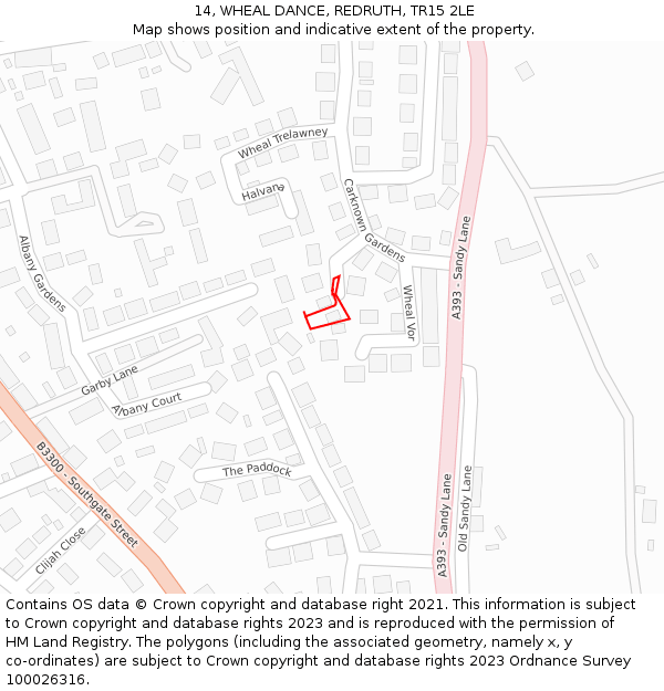 14, WHEAL DANCE, REDRUTH, TR15 2LE: Location map and indicative extent of plot