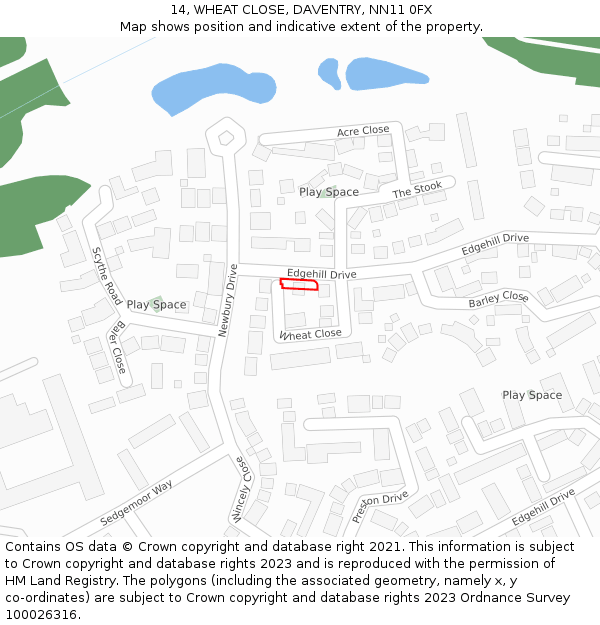 14, WHEAT CLOSE, DAVENTRY, NN11 0FX: Location map and indicative extent of plot
