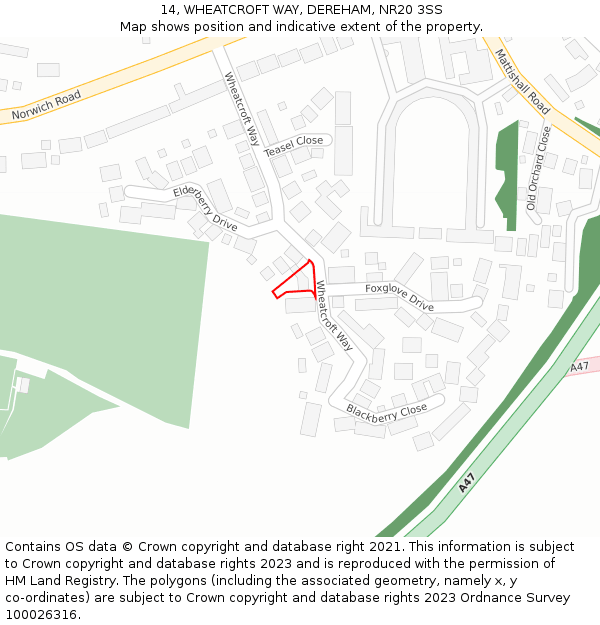 14, WHEATCROFT WAY, DEREHAM, NR20 3SS: Location map and indicative extent of plot