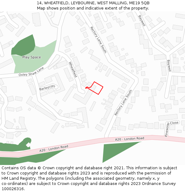 14, WHEATFIELD, LEYBOURNE, WEST MALLING, ME19 5QB: Location map and indicative extent of plot