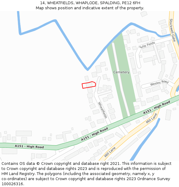 14, WHEATFIELDS, WHAPLODE, SPALDING, PE12 6FH: Location map and indicative extent of plot