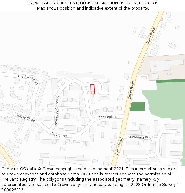 14, WHEATLEY CRESCENT, BLUNTISHAM, HUNTINGDON, PE28 3XN: Location map and indicative extent of plot