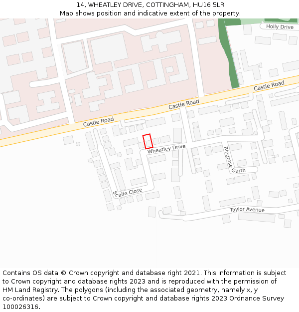 14, WHEATLEY DRIVE, COTTINGHAM, HU16 5LR: Location map and indicative extent of plot