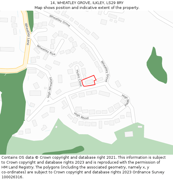 14, WHEATLEY GROVE, ILKLEY, LS29 8RY: Location map and indicative extent of plot
