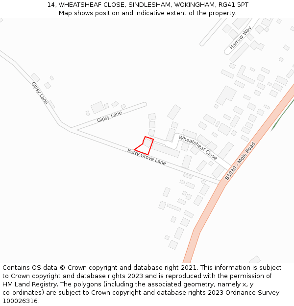 14, WHEATSHEAF CLOSE, SINDLESHAM, WOKINGHAM, RG41 5PT: Location map and indicative extent of plot