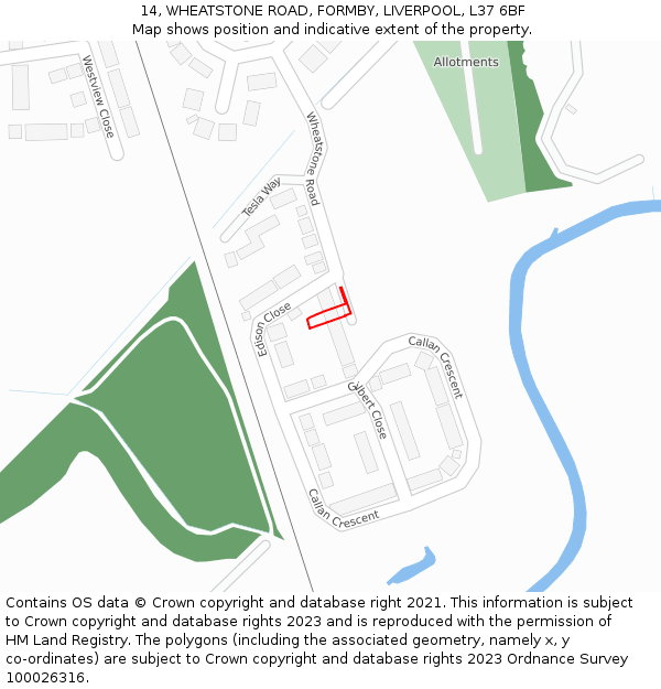 14, WHEATSTONE ROAD, FORMBY, LIVERPOOL, L37 6BF: Location map and indicative extent of plot