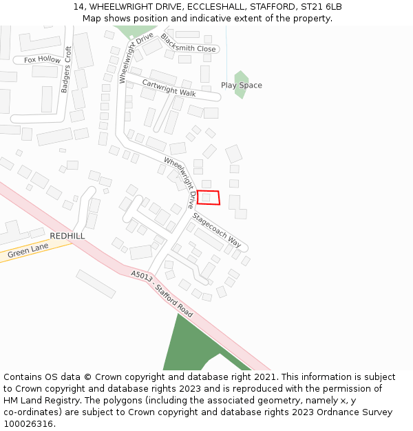 14, WHEELWRIGHT DRIVE, ECCLESHALL, STAFFORD, ST21 6LB: Location map and indicative extent of plot