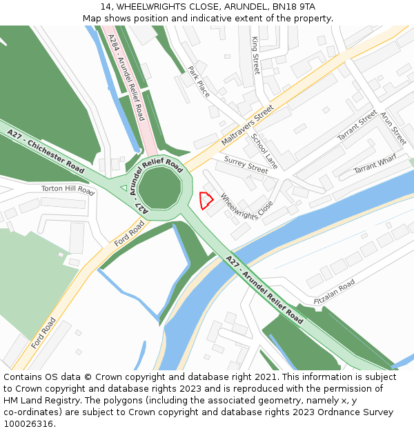 14, WHEELWRIGHTS CLOSE, ARUNDEL, BN18 9TA: Location map and indicative extent of plot