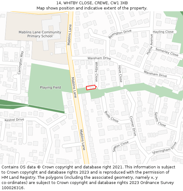 14, WHITBY CLOSE, CREWE, CW1 3XB: Location map and indicative extent of plot