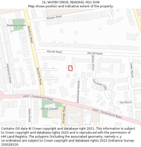 14, WHITBY DRIVE, READING, RG1 5HW: Location map and indicative extent of plot