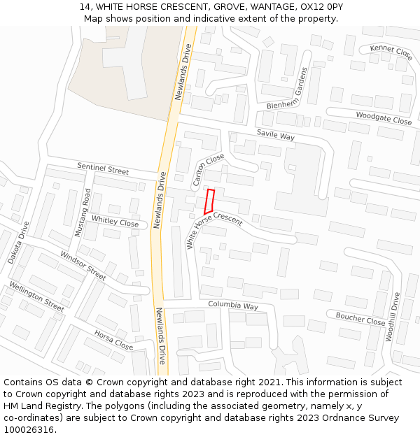 14, WHITE HORSE CRESCENT, GROVE, WANTAGE, OX12 0PY: Location map and indicative extent of plot