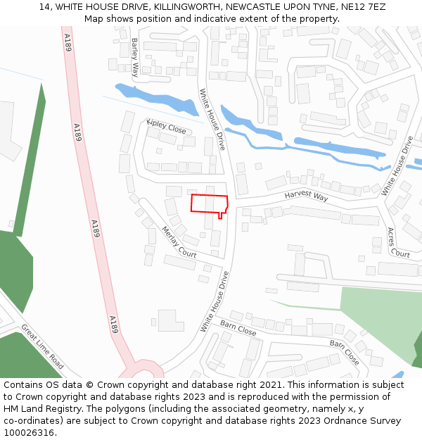 14, WHITE HOUSE DRIVE, KILLINGWORTH, NEWCASTLE UPON TYNE, NE12 7EZ: Location map and indicative extent of plot