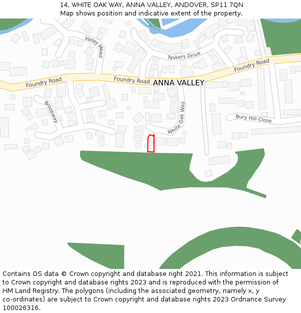 14, WHITE OAK WAY, ANNA VALLEY, ANDOVER, SP11 7QN: Location map and indicative extent of plot