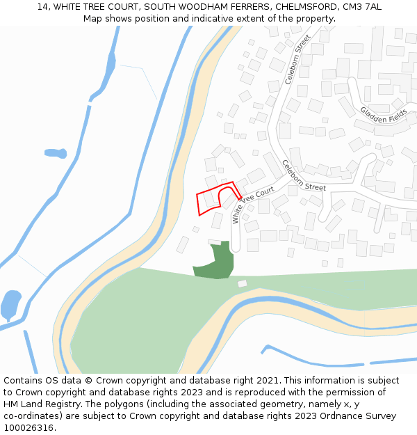 14, WHITE TREE COURT, SOUTH WOODHAM FERRERS, CHELMSFORD, CM3 7AL: Location map and indicative extent of plot