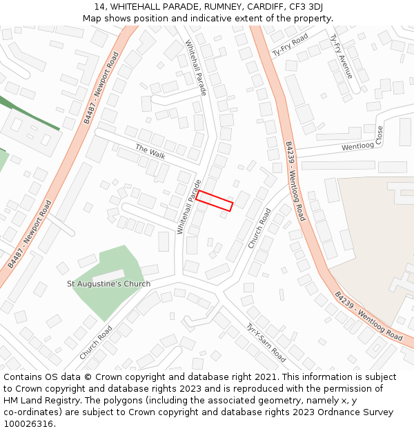 14, WHITEHALL PARADE, RUMNEY, CARDIFF, CF3 3DJ: Location map and indicative extent of plot