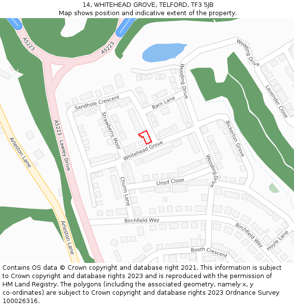 14, WHITEHEAD GROVE, TELFORD, TF3 5JB: Location map and indicative extent of plot