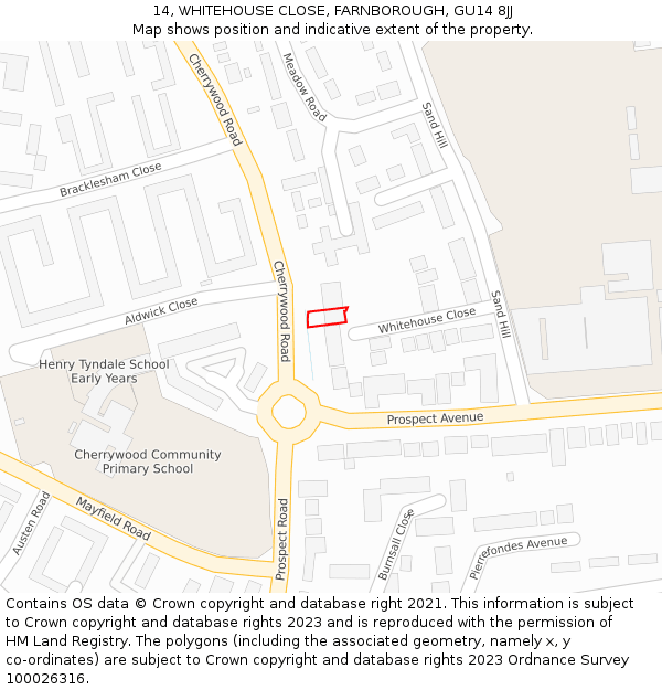 14, WHITEHOUSE CLOSE, FARNBOROUGH, GU14 8JJ: Location map and indicative extent of plot