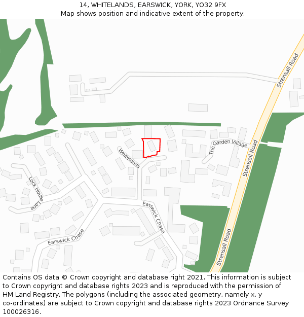 14, WHITELANDS, EARSWICK, YORK, YO32 9FX: Location map and indicative extent of plot