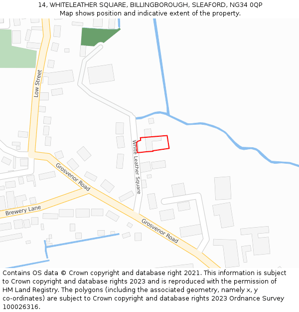 14, WHITELEATHER SQUARE, BILLINGBOROUGH, SLEAFORD, NG34 0QP: Location map and indicative extent of plot