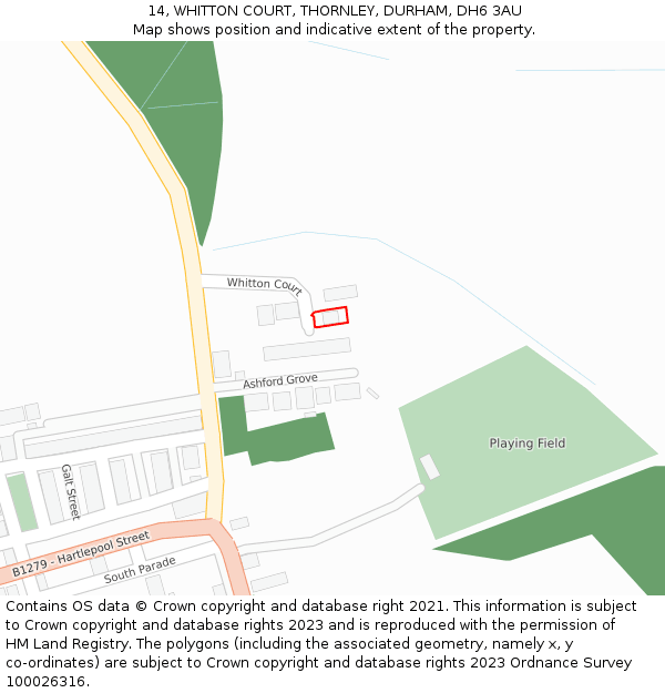 14, WHITTON COURT, THORNLEY, DURHAM, DH6 3AU: Location map and indicative extent of plot