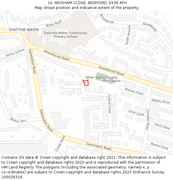 14, WICKHAM CLOSE, BIDEFORD, EX39 4FH: Location map and indicative extent of plot