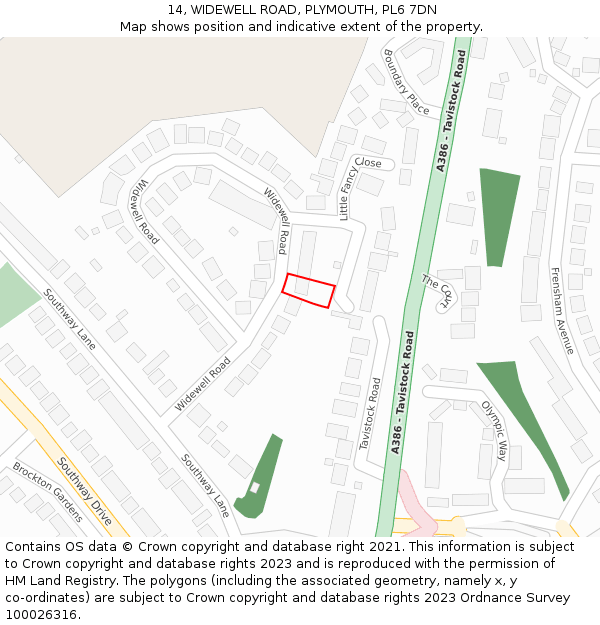 14, WIDEWELL ROAD, PLYMOUTH, PL6 7DN: Location map and indicative extent of plot