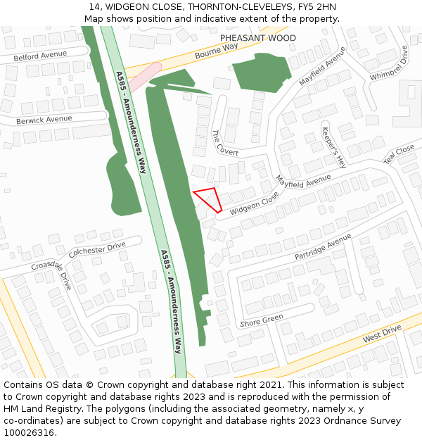 14, WIDGEON CLOSE, THORNTON-CLEVELEYS, FY5 2HN: Location map and indicative extent of plot