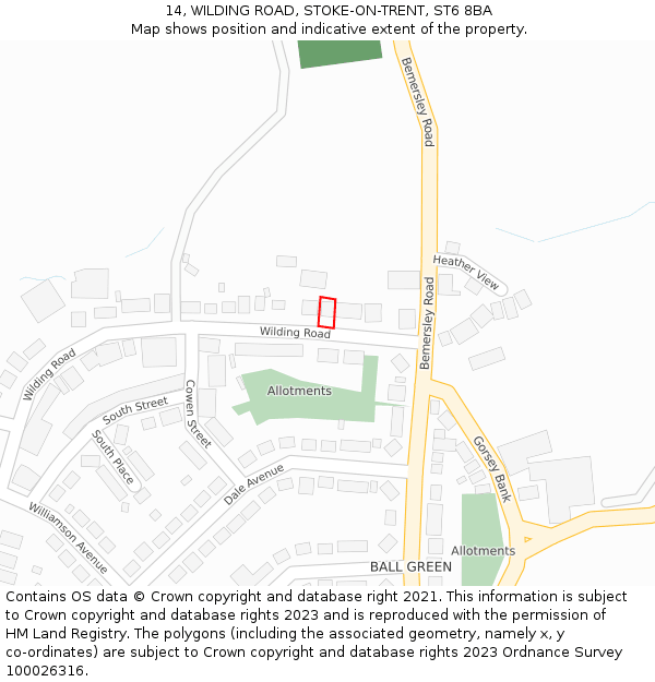 14, WILDING ROAD, STOKE-ON-TRENT, ST6 8BA: Location map and indicative extent of plot