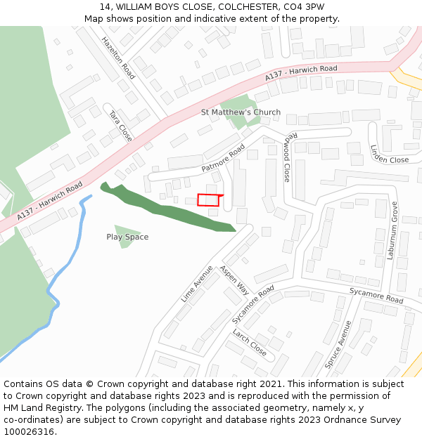 14, WILLIAM BOYS CLOSE, COLCHESTER, CO4 3PW: Location map and indicative extent of plot