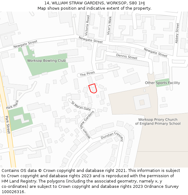 14, WILLIAM STRAW GARDENS, WORKSOP, S80 1HJ: Location map and indicative extent of plot