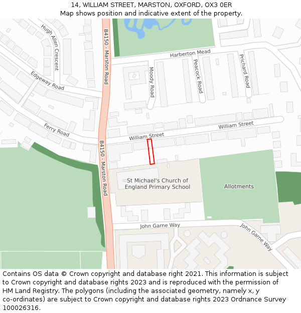 14, WILLIAM STREET, MARSTON, OXFORD, OX3 0ER: Location map and indicative extent of plot