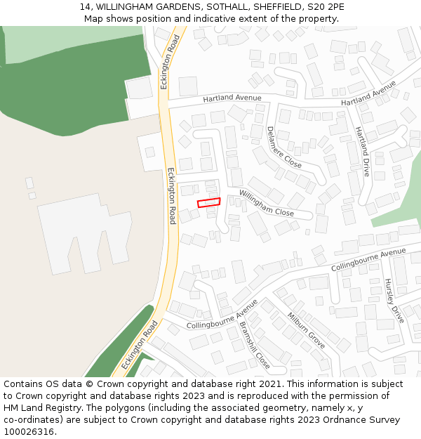 14, WILLINGHAM GARDENS, SOTHALL, SHEFFIELD, S20 2PE: Location map and indicative extent of plot