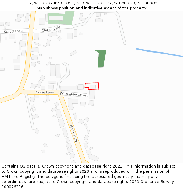 14, WILLOUGHBY CLOSE, SILK WILLOUGHBY, SLEAFORD, NG34 8QY: Location map and indicative extent of plot